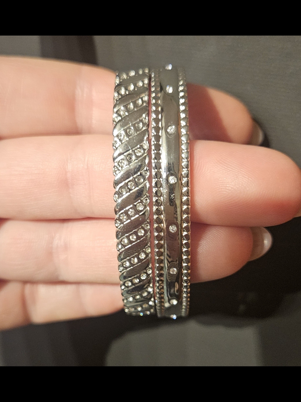 Crystal-Accented Silver Tone Bangle Set - Women Jewelry